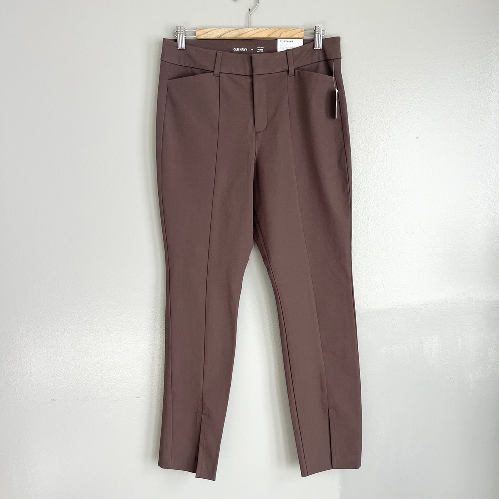 Old Navy Pixie Pants Womens 10 Brown High Rise Split Hem Stretch Career NWT